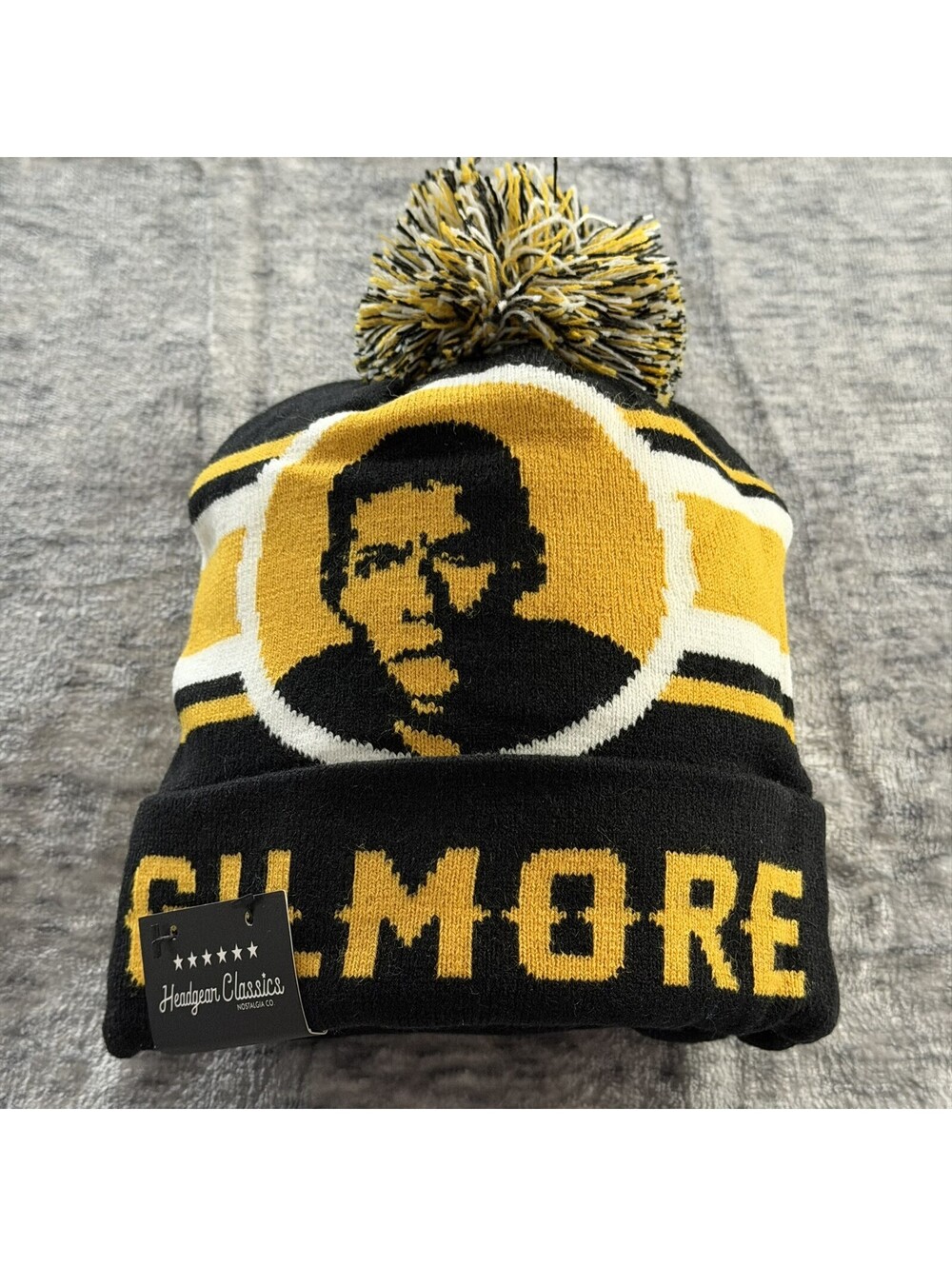 Happy Gilmore Golf Beanie Hat Headgear Classics Knit Pom Pom Black Yellow White
